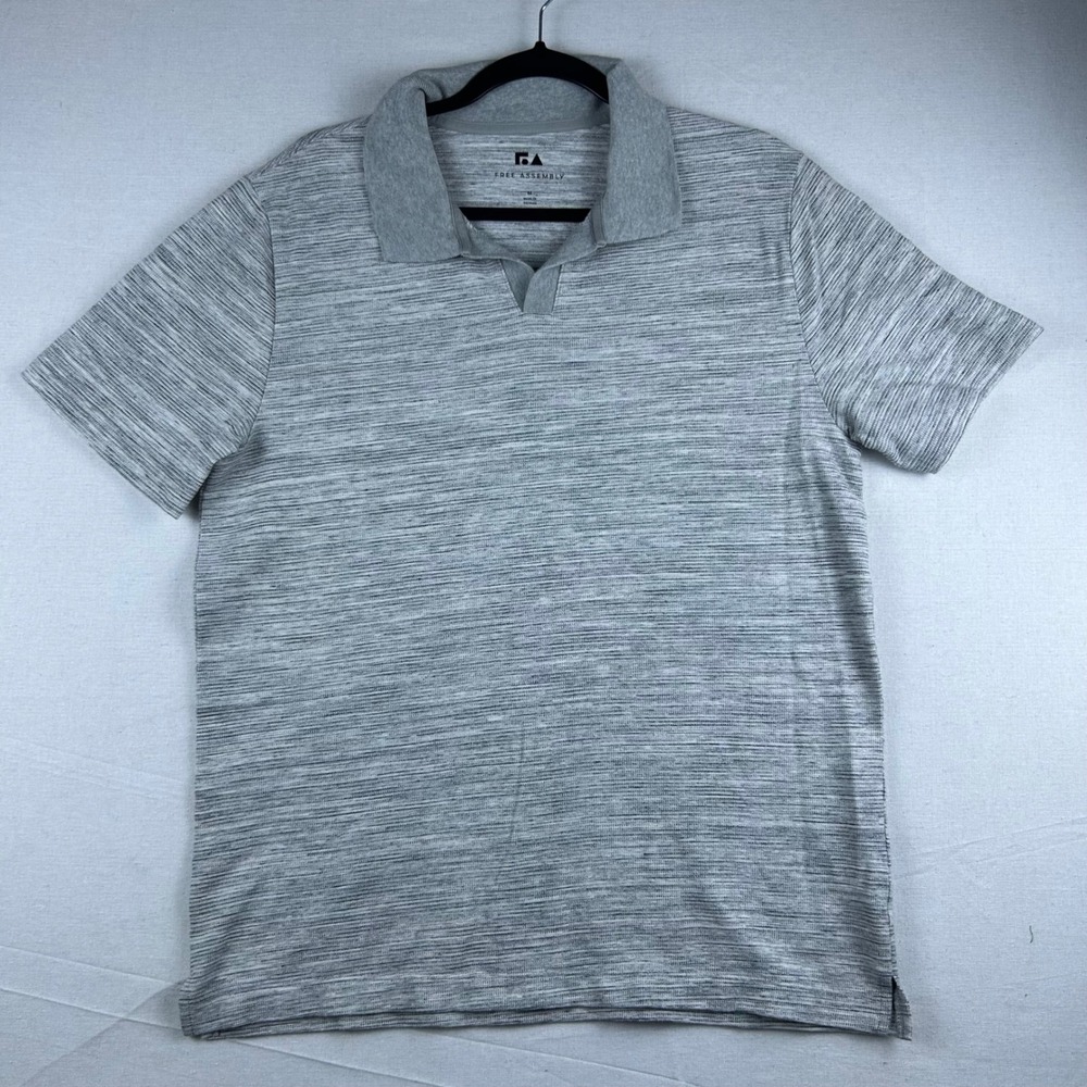 Free Assembly Mens Grey Space Dye Johnny Collar Polo Shirt M FAMKT00437FA24